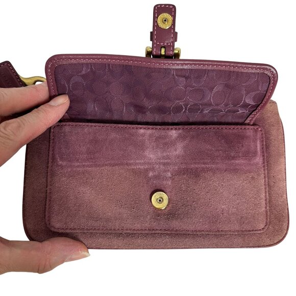 Vintage Coach SOHO Burgundy Purple Suede Buckle Wristlet Mini Bag Signature - Picture 8 of 11